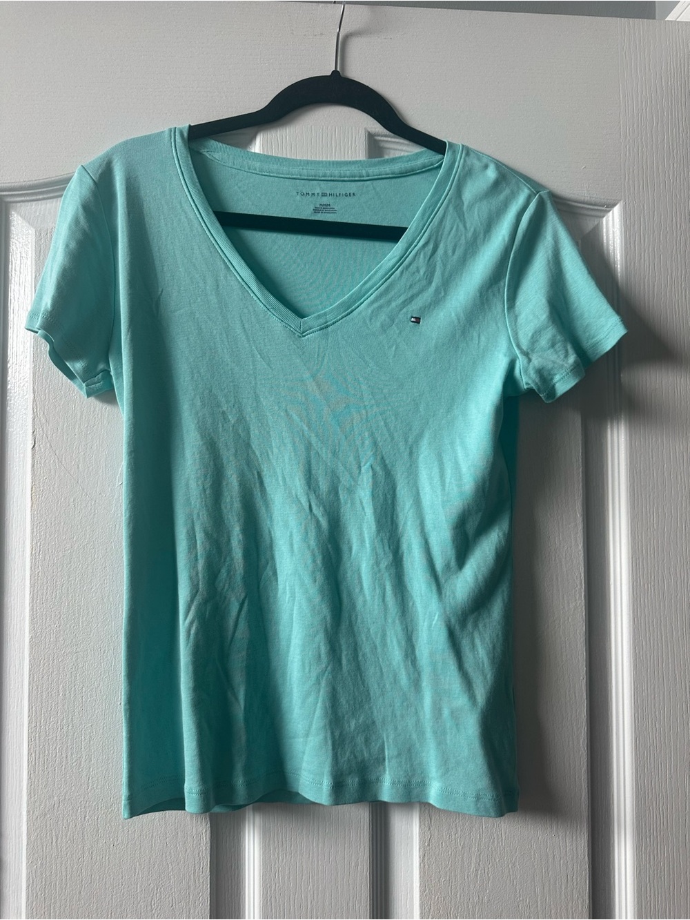 Tommy Hilfiger Women's V-Neck Tee in Aqua Turquoise